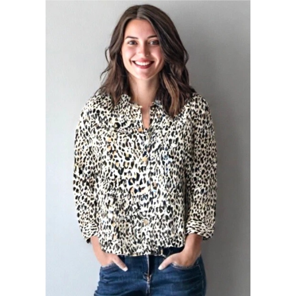 Chico's Reversible Linen Animal Ikat Jacket Women's 1 Button Front Mock Neck NWT